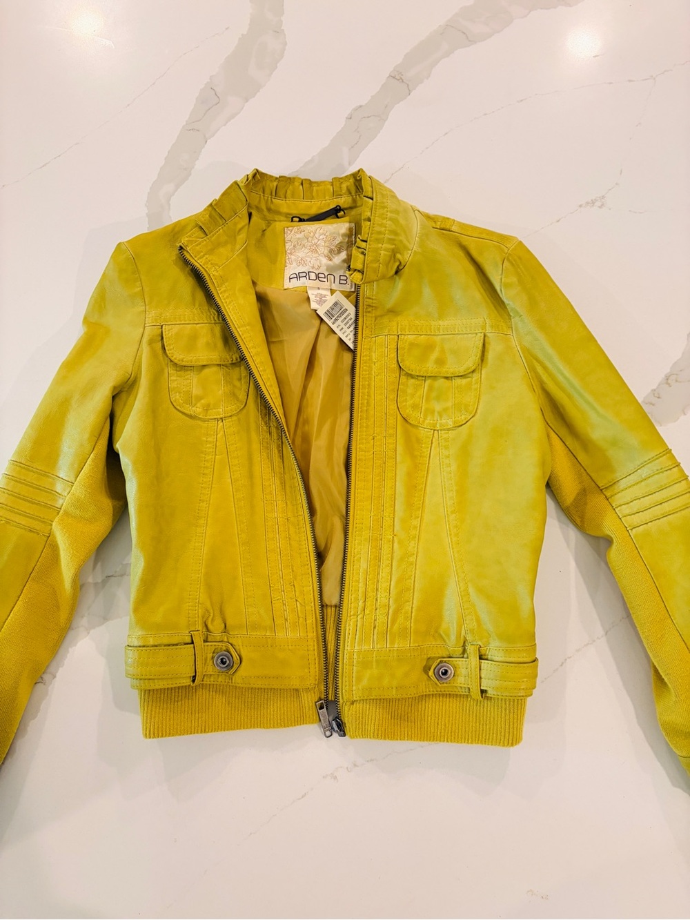 Arden B Women’s Yellow Jean-Style Leather Jacket